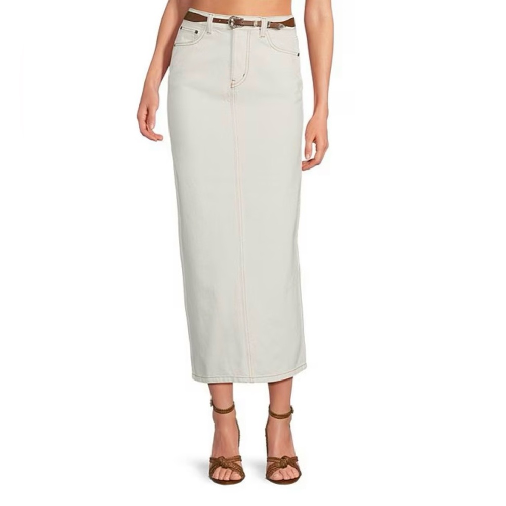 Le’ AL.X Cream Denim Maxi Skirt Size 26 NWT